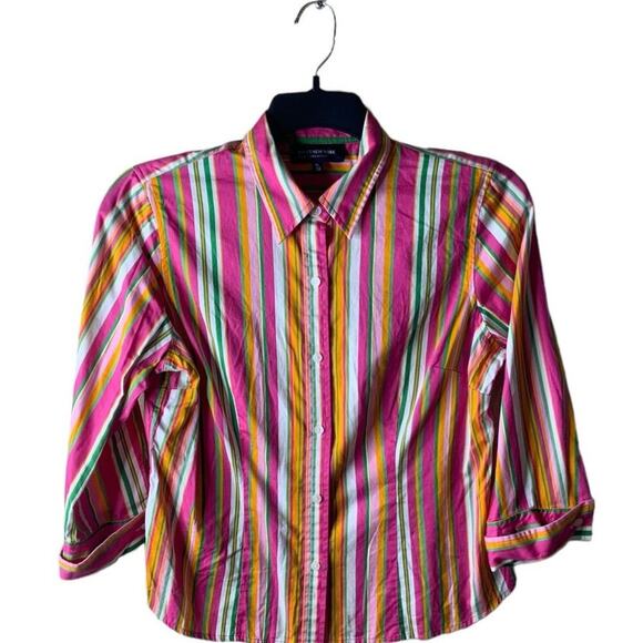 Jones New York Signature Button Up Shirt Womens Large Petite Striped Colorblock - Picture 1 of 9